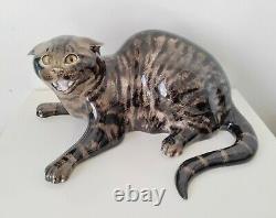 Mike Hinton Céramique Grand Sifflement Tabby Cat Edition Limitée, Yeux En Verre 33cm