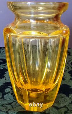 Moser 1930's 8 Paneled Blown Shaped Polished Citirne Crystal Thick Heavy Vase