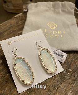 Nwt Kendra Scott Dichroic Foil Gold Elle Boucles D’oreilles- Texas Limited Edition