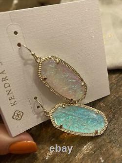 Nwt Kendra Scott Dichroic Foil Gold Elle Boucles D’oreilles- Texas Limited Edition