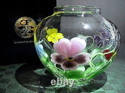 Orient & Flume, Signé Ed Alexander, Crystal Cased Pansy Bouquet Vase Ltd Ed Nib