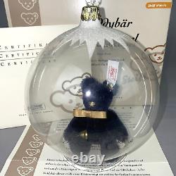 Ours en peluche de Noël Steiff en édition limitée dans une boule en verre 8cm Bleu EAN656231