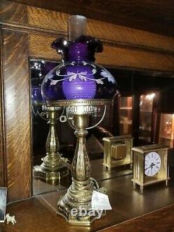 Rare Fenton Hand Painted Royal Purple Student Lamp Limited Edition #65/1450