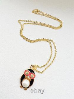 Rare Henri Bendel Édition Limitée Collier de Pingouin de Fête en Émail avec Lunettes