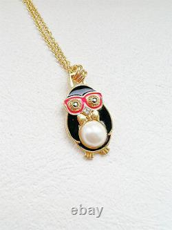 Rare Henri Bendel Édition Limitée Collier de Pingouin de Fête en Émail avec Lunettes