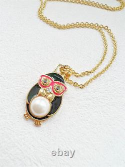 Rare Henri Bendel Édition Limitée Collier de Pingouin de Fête en Émail avec Lunettes