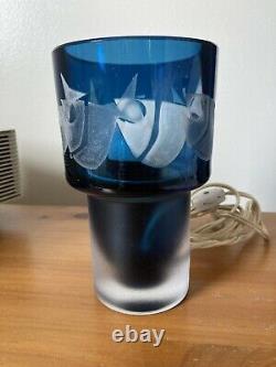 Rare Kosta Ove Sandeberg Blue Glass Fish Lampe Suédois MID Century Modern MCM