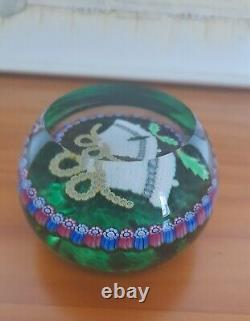 Rare L. E. PERTHSHIRE Millefiori CLOCHES DE NOËL VERTES 1994 Poids de papier
