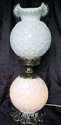 Scarcevintage Fenton Glass De Lait Espagnol Lace Double Ball Gww Parlor Lampe