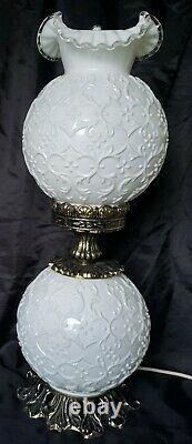 Scarcevintage Fenton Glass De Lait Espagnol Lace Double Ball Gww Parlor Lampe