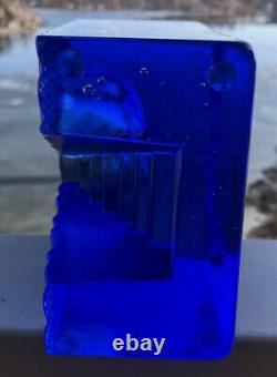 Signé Bertil Vallien Kosta Boda Sculpture Stairs Special Edition Blue Glass H6