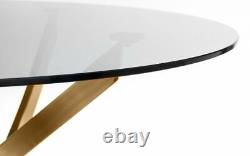 Table de salle à manger ronde avec dessus en verre et base en or W100cm x D100cm x H75cm MIRO