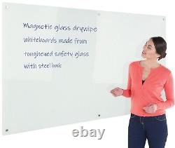 Tableau blanc magnétique effaçable à sec Wonderwall avec cadre en verre et fixations - 6 tailles