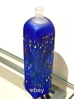 Vase Grand Confetti Bleu Kosta Boda Square Bertil Vallien Signé Édition Limitée