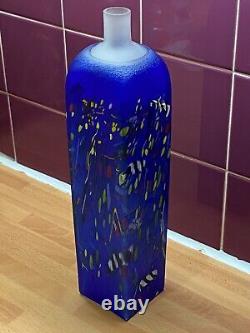 Vase Grand Confetti Bleu Kosta Boda Square Bertil Vallien Signé Édition Limitée