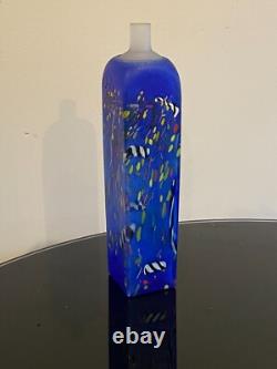 Vase Grand Confetti Bleu Kosta Boda Square Bertil Vallien Signé Édition Limitée