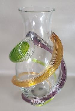 Vase en verre art Fusion Z avec des tourbillons modernes signé Scarborough Édition limitée numéro bas