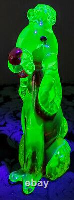 Vaseline Glass Murano Perfect Poodle 40's Withred Cased Green Glass Beauty
