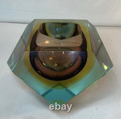Verre De Murano Vintage, Mandruzzato Tricolore Faceted Geode Bowl Geometric Rare