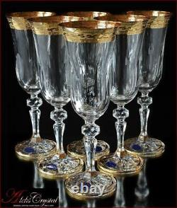 Verres À Champagne En Cristal Bohême 21 Cm, 180 Ml, Annetta Gold 6 Pc Nouveau