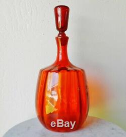 Vintage 15 Blenko # 6416 Joel Myers Tangerine Optic Red Decanter Vase