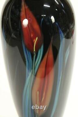 Vtg Rare 1999 Richard Rick Satava Art Verre Verre Lily Fleurs 15 Vase Signée
