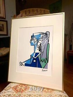 Œuvre d'art en édition limitée de Pablo Picasso 'Sylvette' encadrée en verre doré